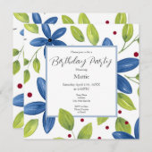 インディゴウォーターカラーフローラブーケ 招待状 (正面/裏面)