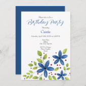 インディゴウォーターカラーフローラブーケ 招待状 (正面/裏面)