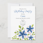 インディゴウォーターカラーフローラブーケ 招待状 (正面)