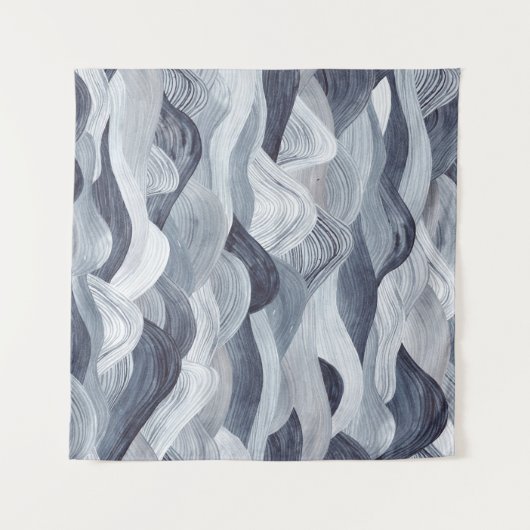 インディゴウォーターカラー波シームレス タペストリー (正面(横))