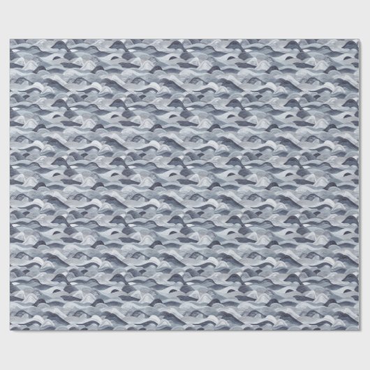 インディゴウォーターカラー波シームレス ラッピングペーパー (フラット)