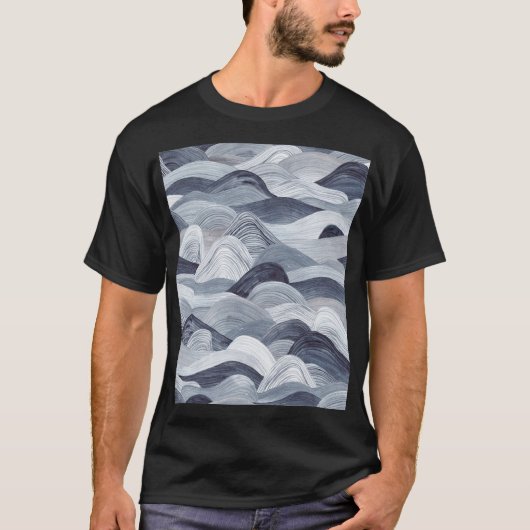 インディゴウォーターカラー波シームレス Tシャツ (正面)