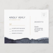 インディゴウォーターモダンカラーシンプル結婚式RSVP インビテーションポストカード (裏面)