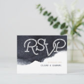 インディゴウォーターモダンカラーシンプル結婚式RSVP インビテーションポストカード (スタンド正面)