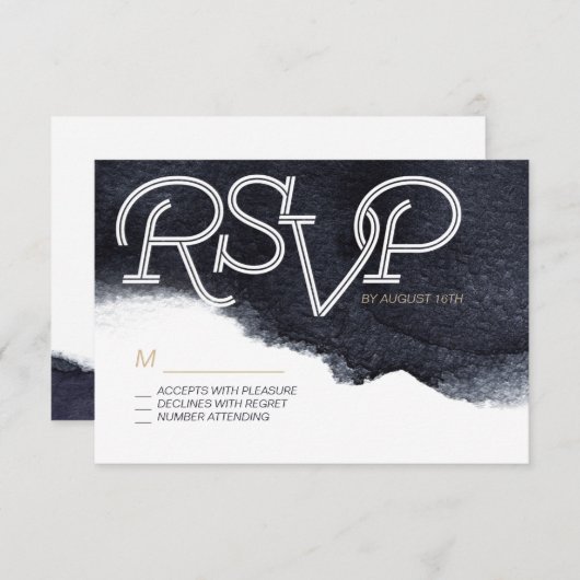 インディゴウォーターモダンカラーシンプル結婚式RSVP 出欠カード (正面/裏面)