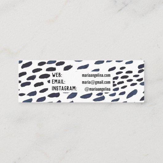 インディゴウォーター色抽象芸術スポットアニマルプリント スキニー名刺 (裏面)