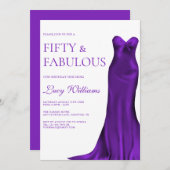 インディゴエレガントガウン、50thと素晴らしい誕生日 招待状 (正面/裏面)