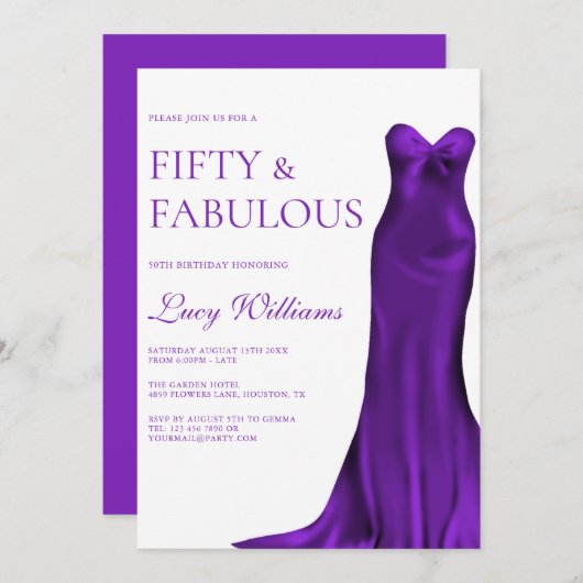 インディゴエレガントガウン、50thと素晴らしい誕生日 招待状 (正面/裏面)