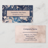 インディゴエレガントブルーピンクのクリーム大理石パターン 名刺 (正面/裏面)