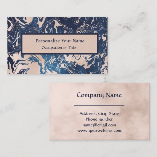 インディゴエレガントブルーピンクのクリーム大理石パターン 名刺 (正面/裏面)