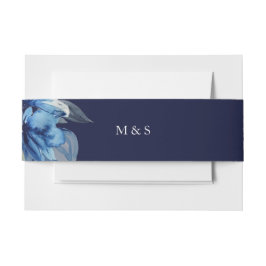 インディゴエレガントブルーフローラウォーターカラーアート 招待状ベリーバンド