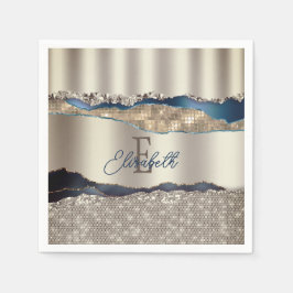 インディゴエレガントブルー瑪瑙セクイン スタンダードカクテルナプキン