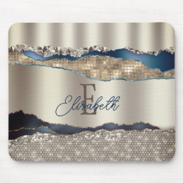 インディゴエレガントブルー瑪瑙セクイン マウスパッド