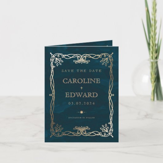 インディゴオーナメント 中世のゴールドアイビーウェディング 案内状 (正面)