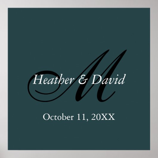 インディゴカラースタイリッシュキュートモノグラム結婚ズ ポスター (正面)