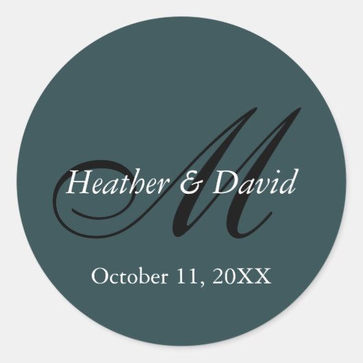 インディゴカラースタイリッシュキュートモノグラム結婚ズ ラウンドシール (正面)