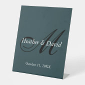 インディゴカラースタイリッシュキュートモノグラム結婚ズ 台座サイン (正面)