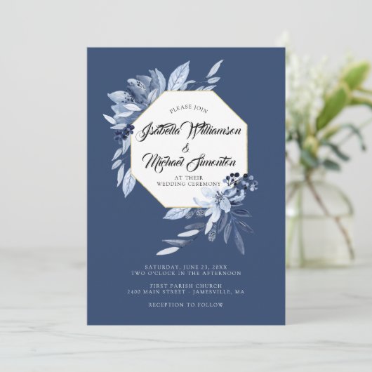 インディゴガーデンブルーフローラ結婚式招待状 招待状 (スタンド正面)