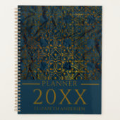 インディゴクラシック金ゴールドエレガントダマスクイヤープランナー プランナー手帳 (正面)