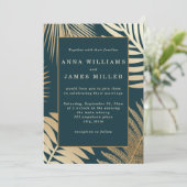 インディゴグリーン金ゴールドトロピカルパーム離れズ結婚ズ 招待状 (スタンド正面)