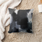 インディゴグレー黒のモダン抽象芸術ブラシストローク クッション (ブランケット)