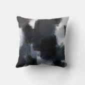 インディゴグレー黒のモダン抽象芸術ブラシストローク クッション (裏面)