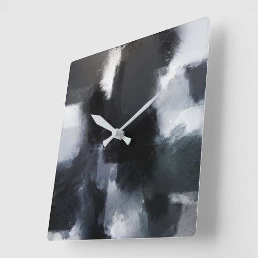 インディゴグレー黒のモダン抽象芸術ブラシストローク スクエア壁時計 (傾斜)