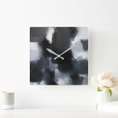 インディゴグレー黒のモダン抽象芸術ブラシストローク スクエア壁時計 (ホーム)