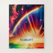 インディゴコスモスが虹の鮮やか光の空を放つ ジグソーパズル (縦)