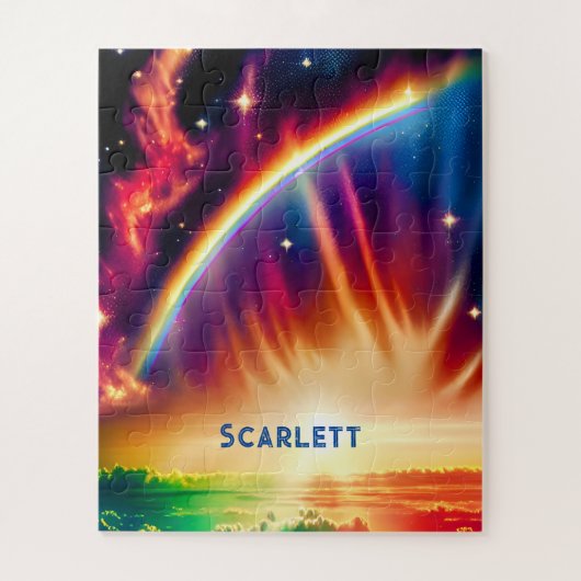 インディゴコスモスが虹の鮮やか光の空を放つ ジグソーパズル (縦)