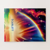 インディゴコスモスが虹の鮮やか光の空を放つ ジグソーパズル (横)