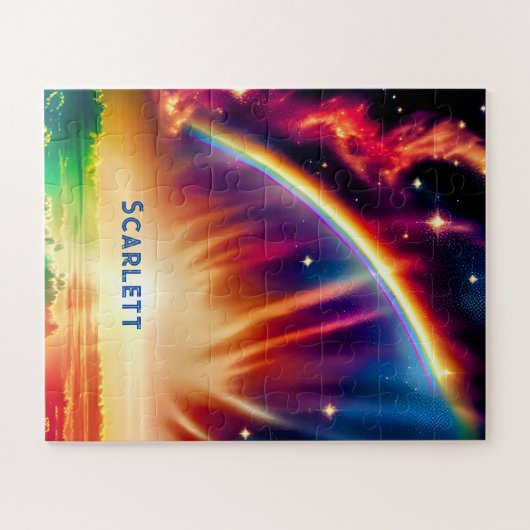 インディゴコスモスが虹の鮮やか光の空を放つ ジグソーパズル (横)