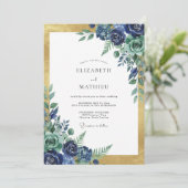 インディゴゴールドボタン wedding 招待状 (スタンド正面)