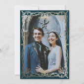 インディゴシチュアル中世金ゴールド結婚ツタ 招待状 (裏面)