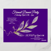 インディゴシルバー&金ゴールドウォーターカラーリーフ誕生日 箔招待状ポストカード (裏面)