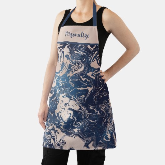 インディゴスタイリッシュブルークリーム大理石の渦巻きパターン エプロン (インサイチュ)