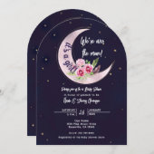 インディゴスター秋ピンクフローラムーンベビーシャワー 招待状 (正面/裏面)