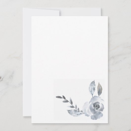 インディゴダスティブルーフローラ幾何学的ウェディング招待 招待状 (裏面)