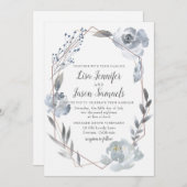 インディゴダスティブルーフローラ幾何学的ウェディング招待 招待状 (正面/裏面)