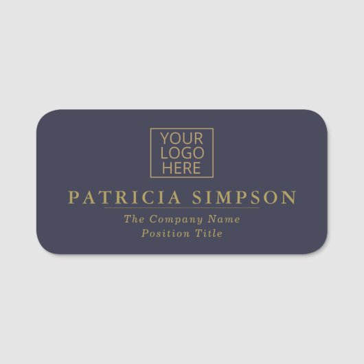 インディゴダークブルー&金ゴールドコンビネーションズスタイル&エレガンス 名札 (正面)