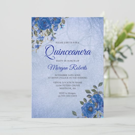 インディゴネイビーフラワーズブルーウォーター色キンセアニェラ 招待状 (スタンド正面)