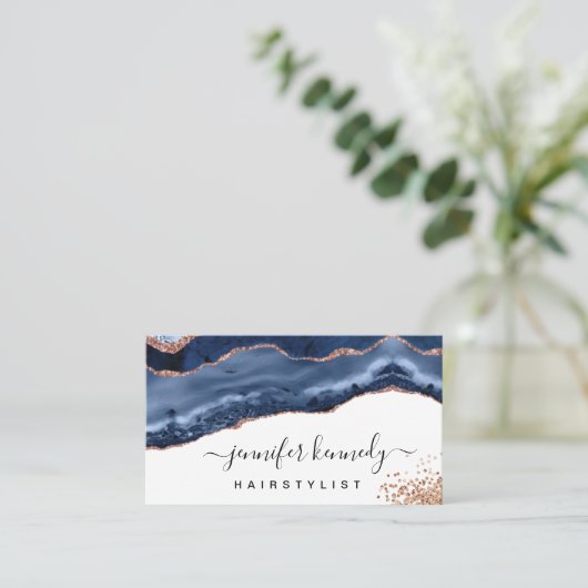 インディゴネイビーブルーバラ金ゴールドグリッターアゲテマーブル 名刺 (スタンド正面)