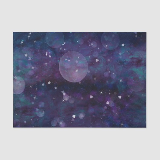 インディゴバイオレットかわいらしスパークルライトハート&スター 薄葉紙 (正面)