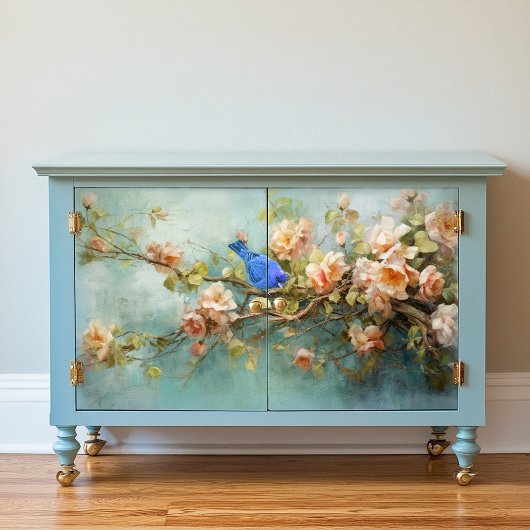 インディゴバンティングバードアンドフラワーデコップ紙 ラッピングペーパーシート