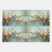 インディゴバンティングバードアンドフラワーデコップ紙 ラッピングペーパーシート (正面3)