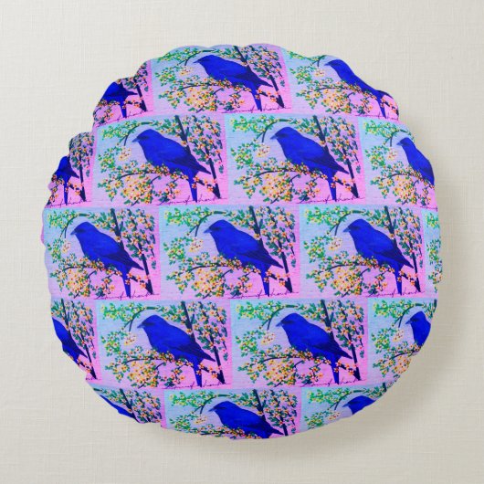インディゴバンティング枕 ラウンドクッション (正面)