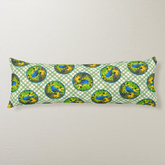 インディゴバンティン絵を描グ・オン・フェンスオリジナル・バードアート ボディピロー (正面)