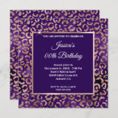 インディゴパープルとバラ金ゴールドレオパードフォイル誕生日 招待状 (正面/裏面)