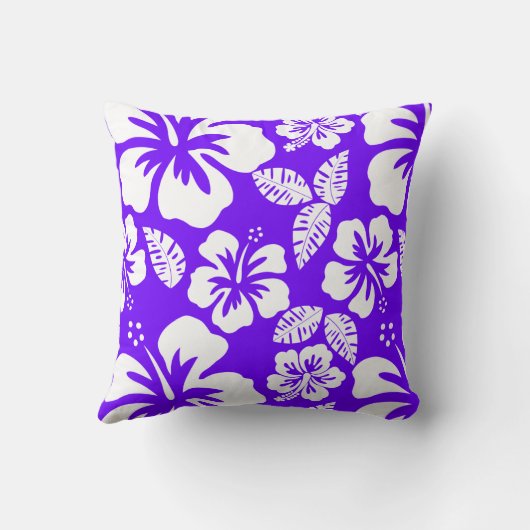 インディゴパープルハワイアントロピカルハイビスカス クッション (裏面)