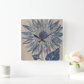 インディゴヒマワリ スクエア壁時計 (ホーム)